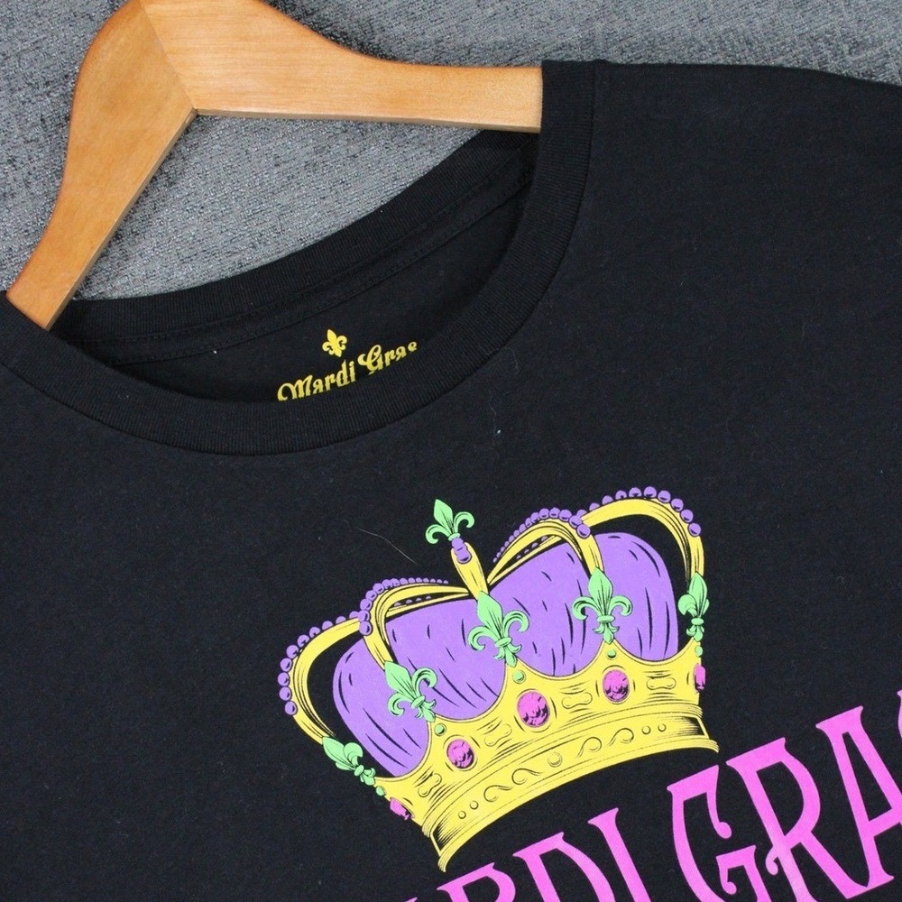 Mardi Gras King Graphic T-Shirt Mens XL Black Crown Short Sleeve Cotton Blend